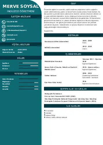 Yabancı Dil Öğretmeni Cv Örnekleri cv indir